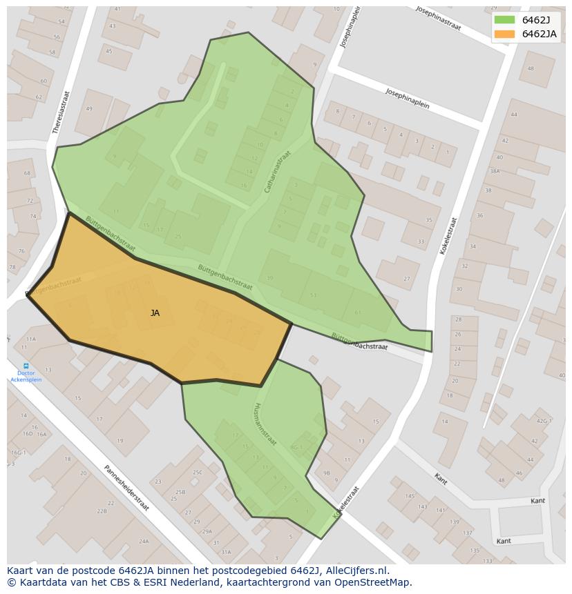 Afbeelding van het postcodegebied 6462 JA op de kaart.