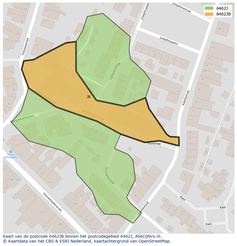 Afbeelding van het postcodegebied 6462 JB op de kaart.