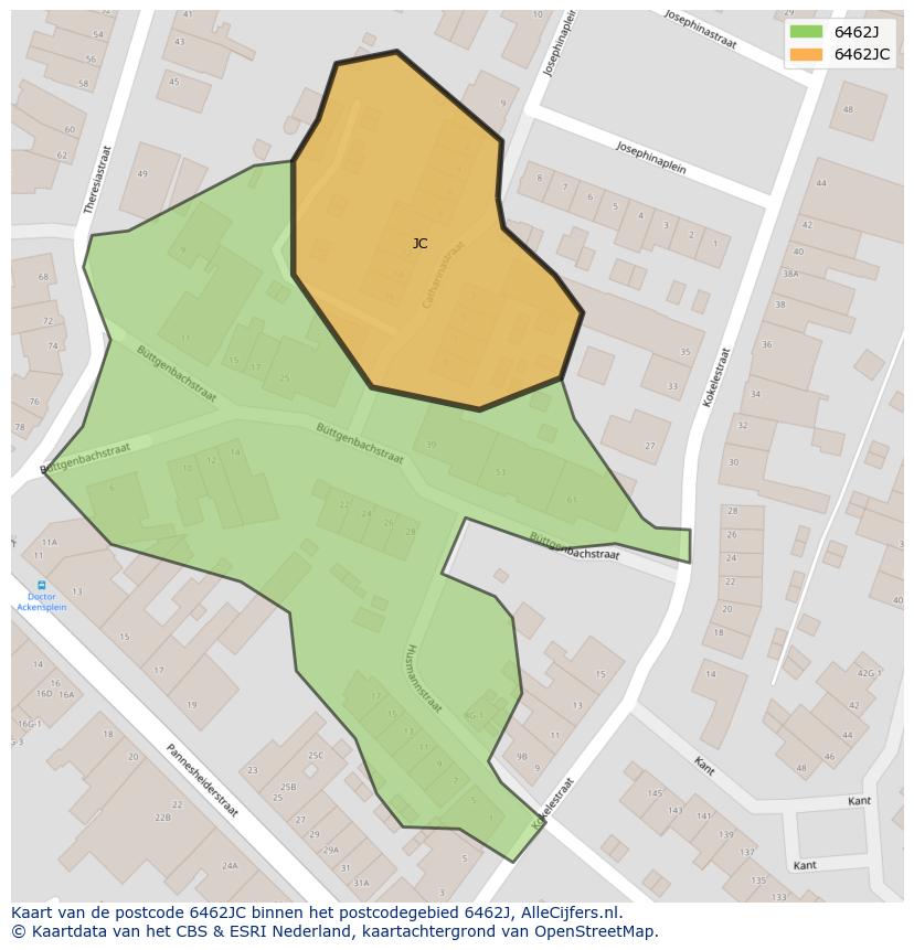 Afbeelding van het postcodegebied 6462 JC op de kaart.