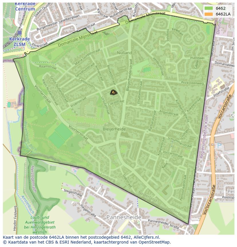 Afbeelding van het postcodegebied 6462 LA op de kaart.