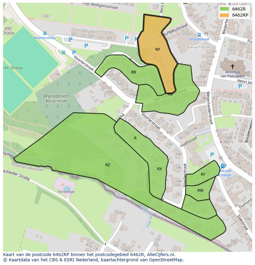 Afbeelding van het postcodegebied 6462 RP op de kaart.