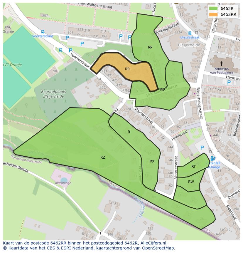 Afbeelding van het postcodegebied 6462 RR op de kaart.