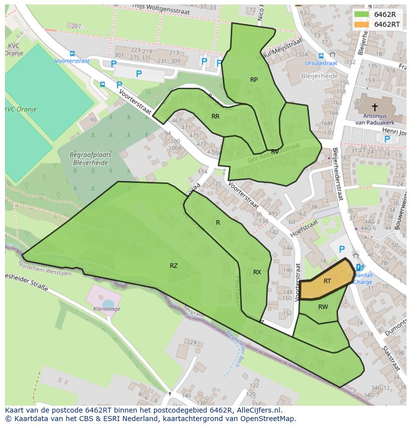 Afbeelding van het postcodegebied 6462 RT op de kaart.