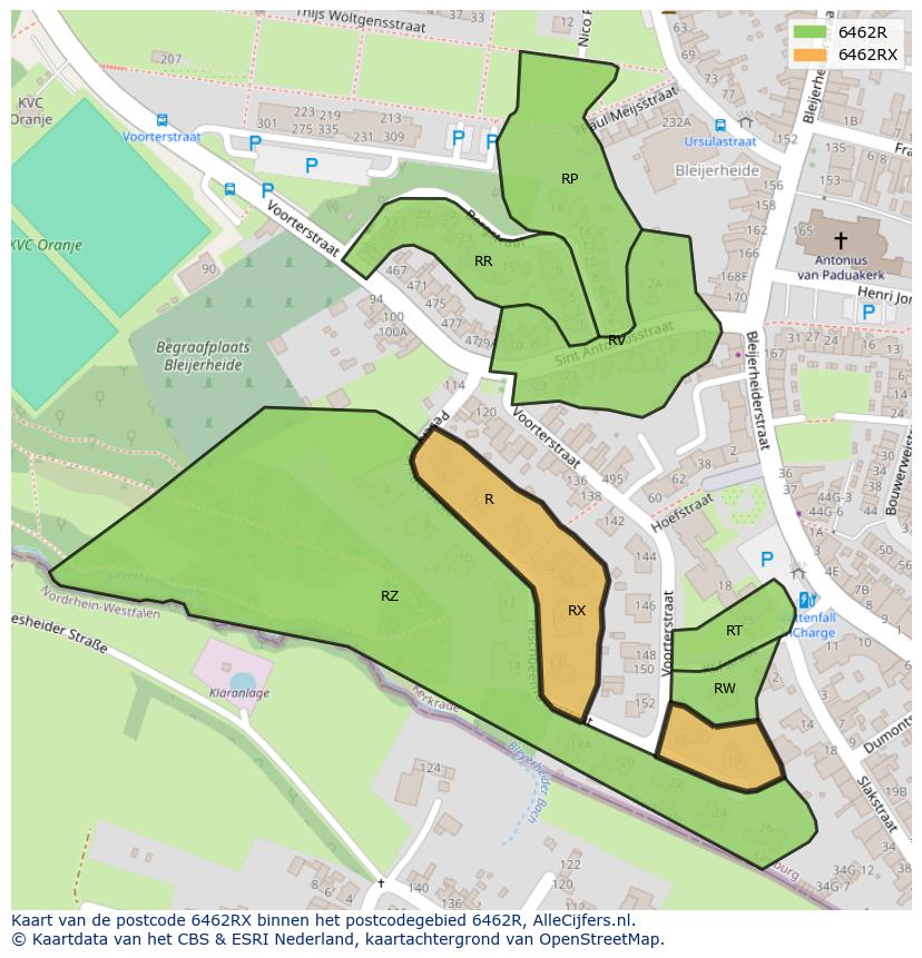 Afbeelding van het postcodegebied 6462 RX op de kaart.