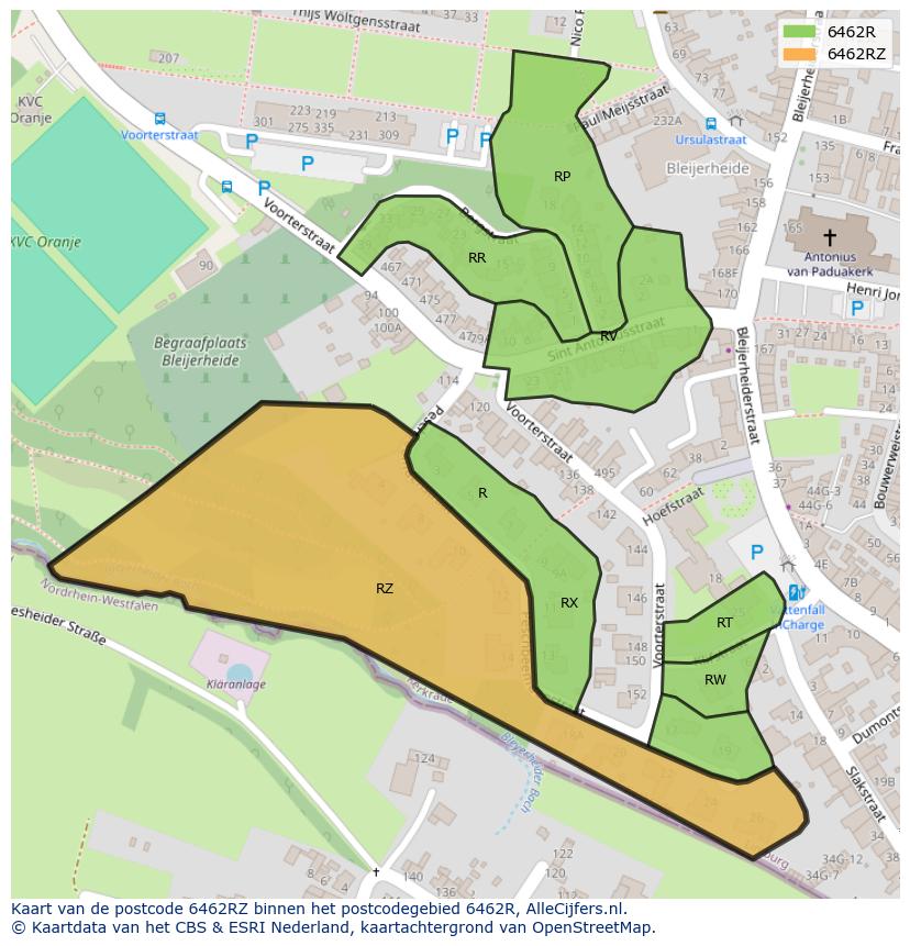 Afbeelding van het postcodegebied 6462 RZ op de kaart.