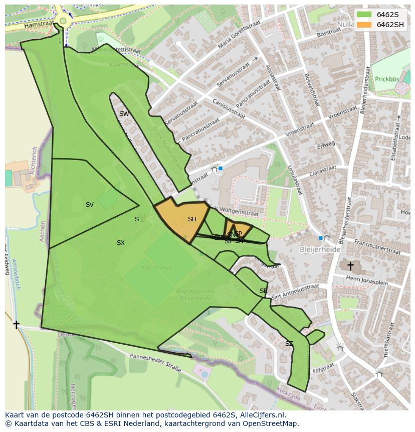Afbeelding van het postcodegebied 6462 SH op de kaart.