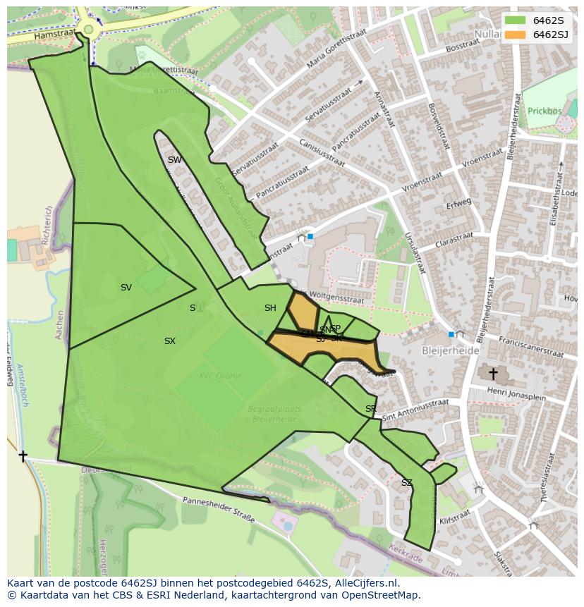 Afbeelding van het postcodegebied 6462 SJ op de kaart.