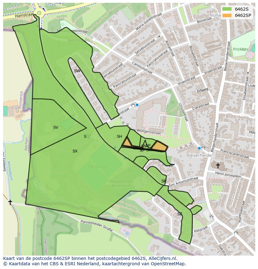 Afbeelding van het postcodegebied 6462 SP op de kaart.