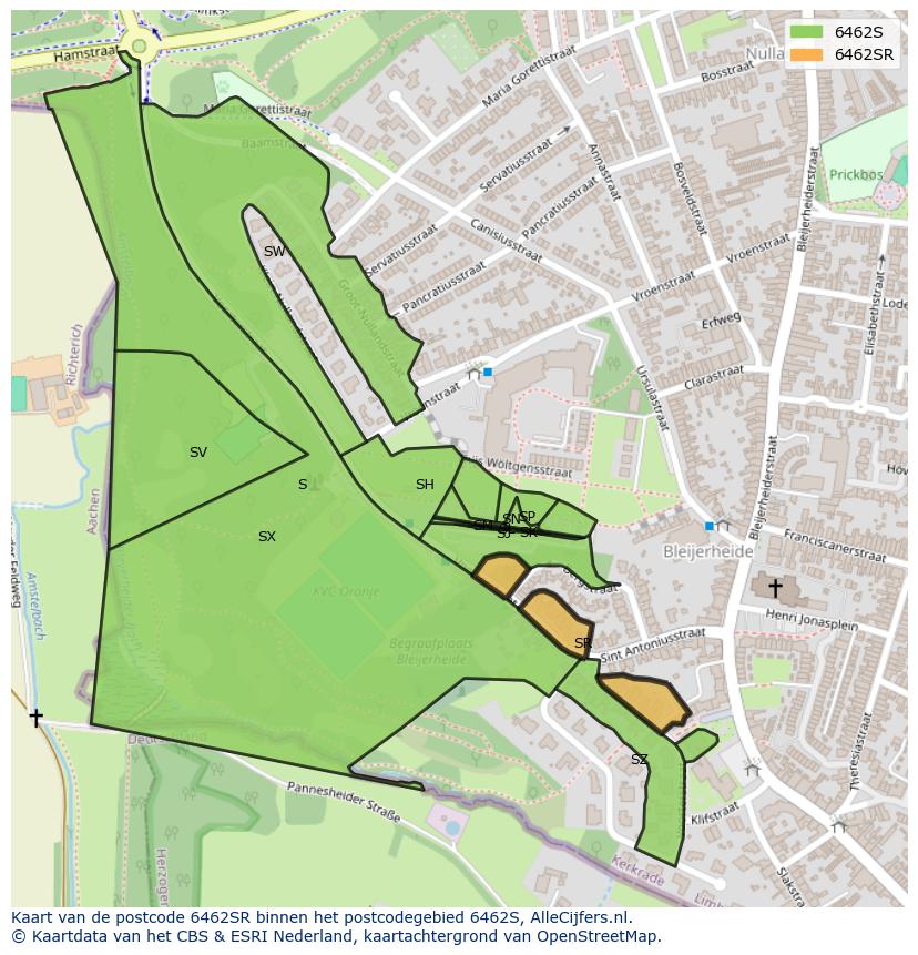 Afbeelding van het postcodegebied 6462 SR op de kaart.
