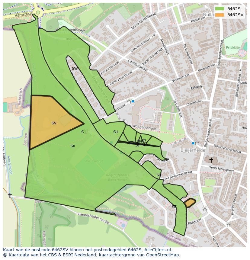 Afbeelding van het postcodegebied 6462 SV op de kaart.