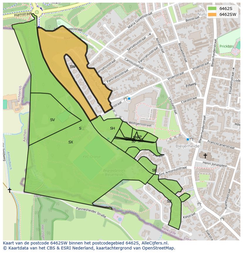 Afbeelding van het postcodegebied 6462 SW op de kaart.