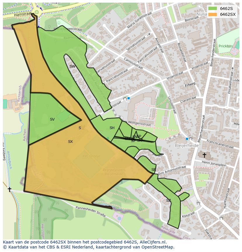 Afbeelding van het postcodegebied 6462 SX op de kaart.