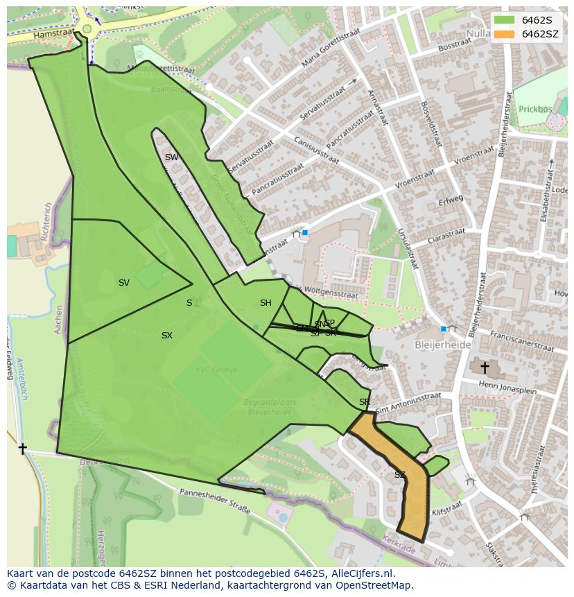Afbeelding van het postcodegebied 6462 SZ op de kaart.