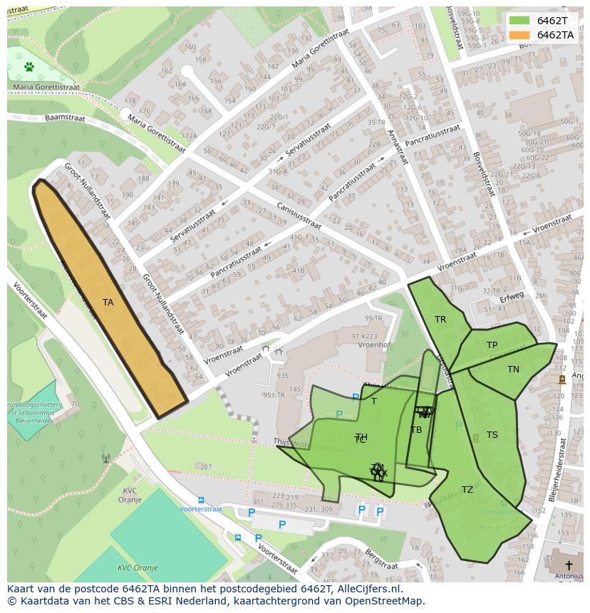 Afbeelding van het postcodegebied 6462 TA op de kaart.