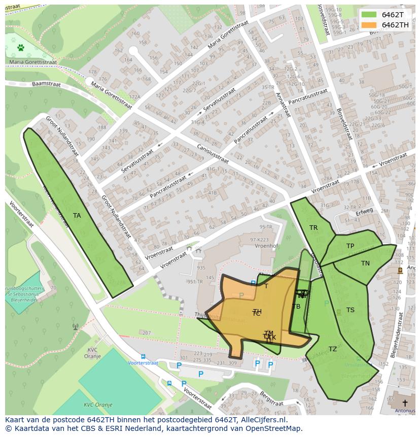 Afbeelding van het postcodegebied 6462 TH op de kaart.