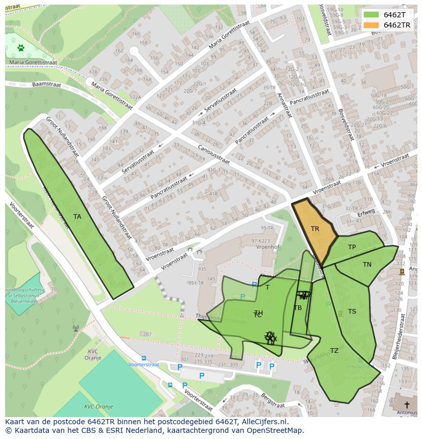 Afbeelding van het postcodegebied 6462 TR op de kaart.
