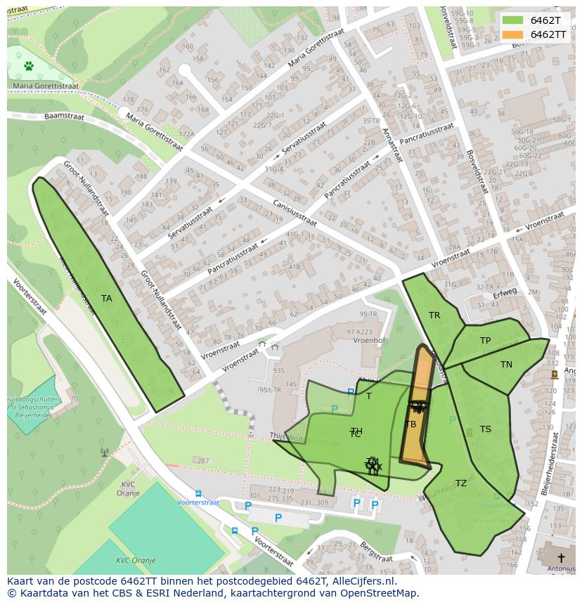 Afbeelding van het postcodegebied 6462 TT op de kaart.