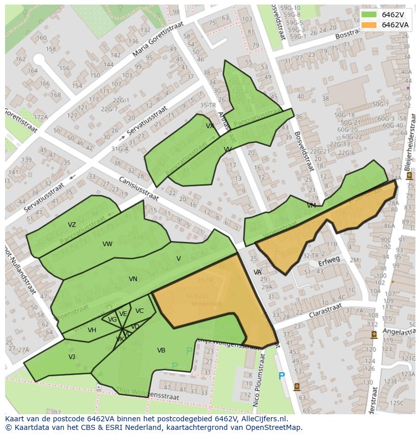 Afbeelding van het postcodegebied 6462 VA op de kaart.