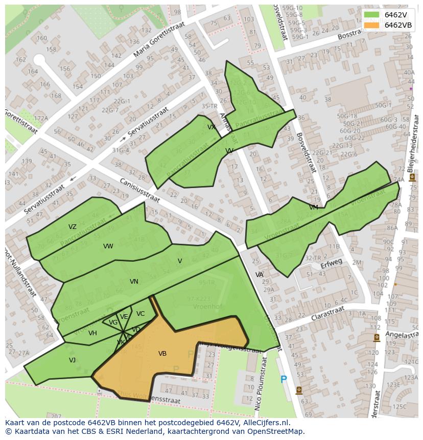 Afbeelding van het postcodegebied 6462 VB op de kaart.