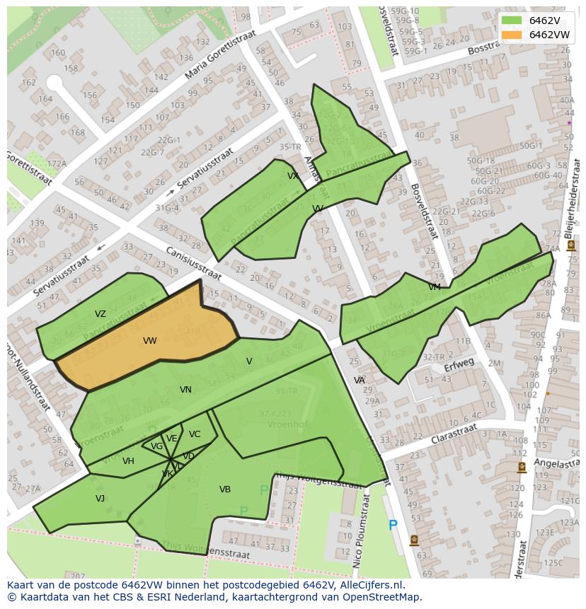 Afbeelding van het postcodegebied 6462 VW op de kaart.
