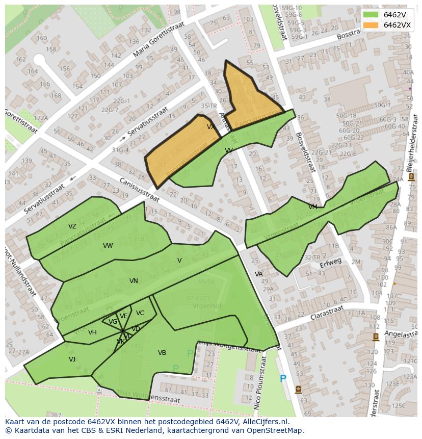Afbeelding van het postcodegebied 6462 VX op de kaart.