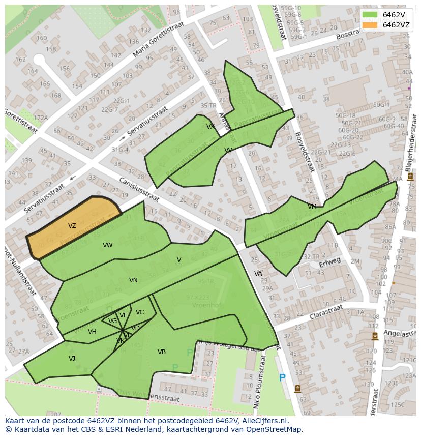 Afbeelding van het postcodegebied 6462 VZ op de kaart.