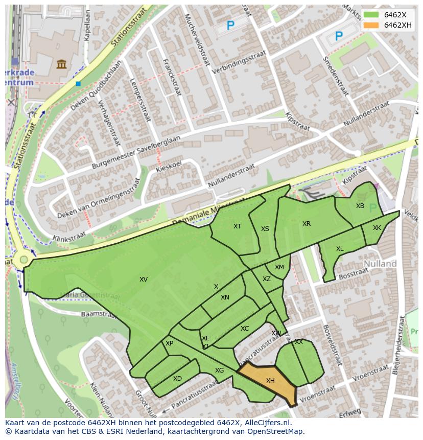 Afbeelding van het postcodegebied 6462 XH op de kaart.