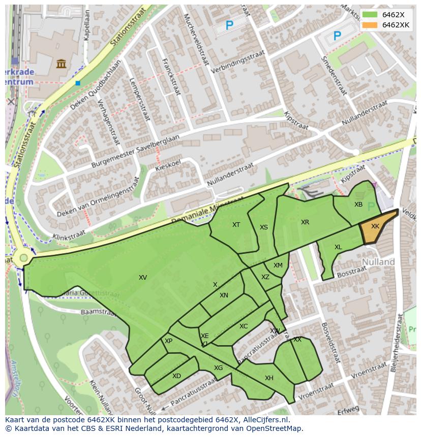 Afbeelding van het postcodegebied 6462 XK op de kaart.