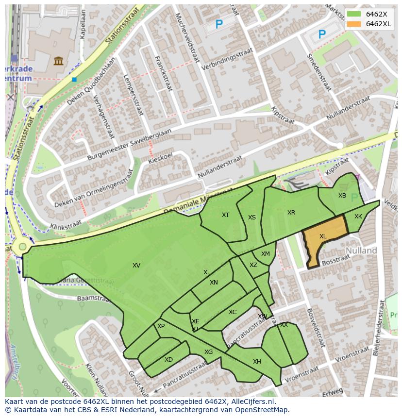 Afbeelding van het postcodegebied 6462 XL op de kaart.