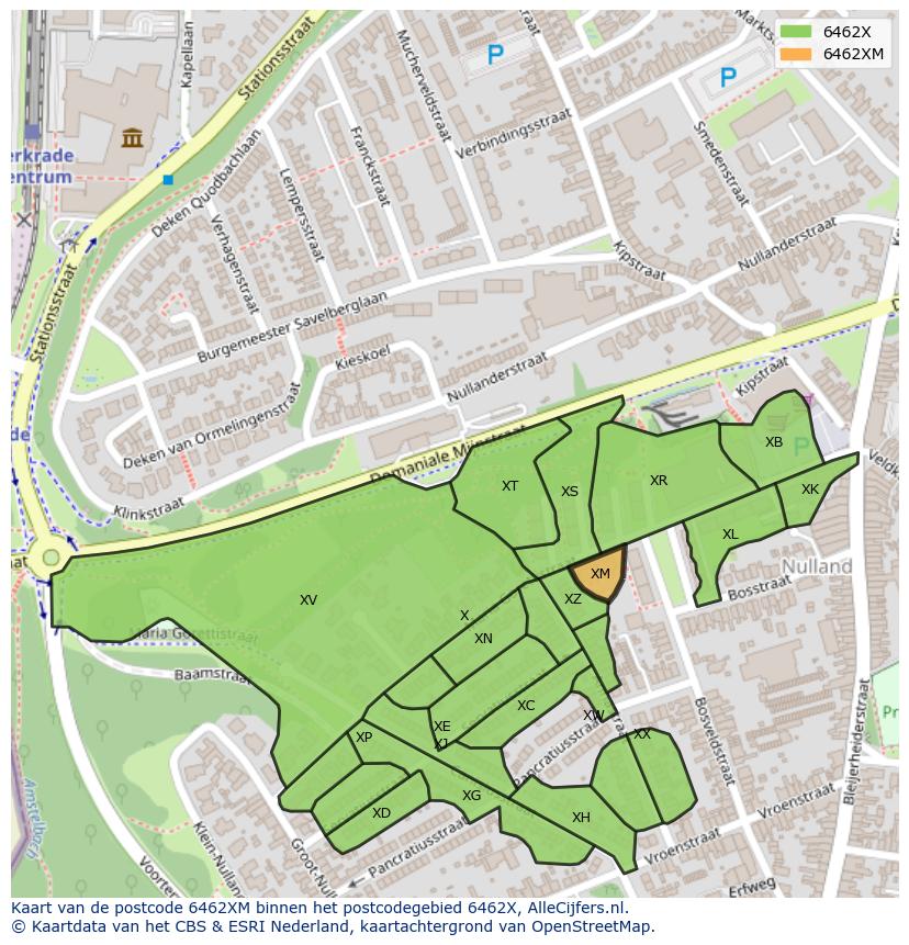 Afbeelding van het postcodegebied 6462 XM op de kaart.