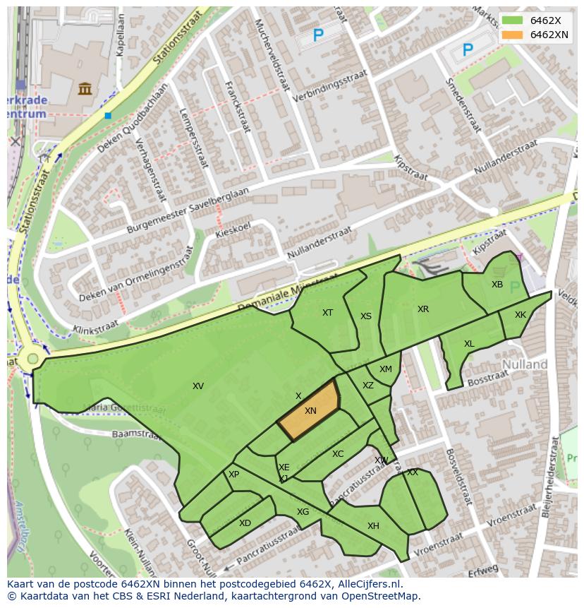 Afbeelding van het postcodegebied 6462 XN op de kaart.