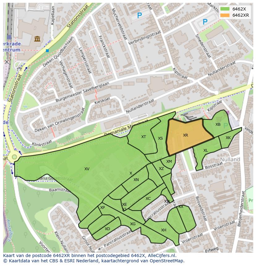 Afbeelding van het postcodegebied 6462 XR op de kaart.