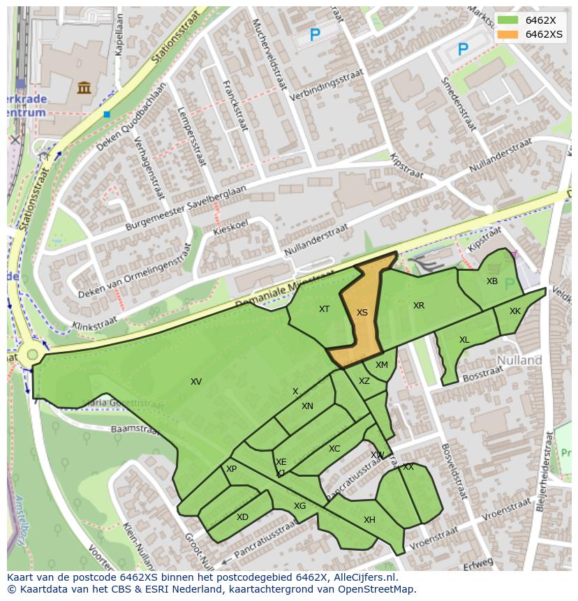 Afbeelding van het postcodegebied 6462 XS op de kaart.