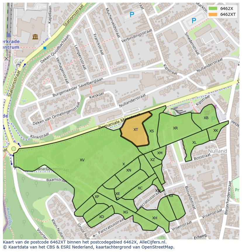 Afbeelding van het postcodegebied 6462 XT op de kaart.
