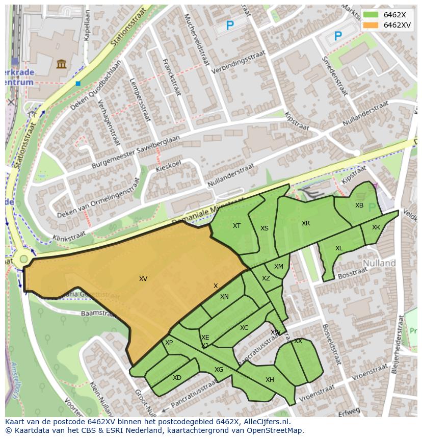 Afbeelding van het postcodegebied 6462 XV op de kaart.