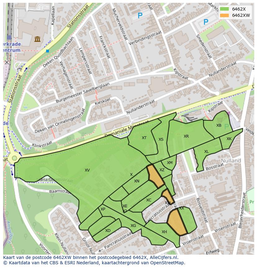 Afbeelding van het postcodegebied 6462 XW op de kaart.