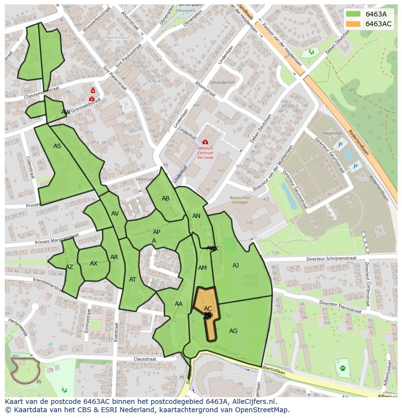 Afbeelding van het postcodegebied 6463 AC op de kaart.