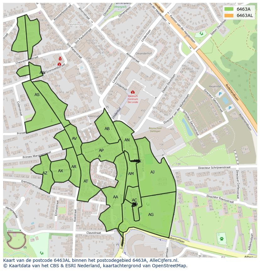 Afbeelding van het postcodegebied 6463 AL op de kaart.