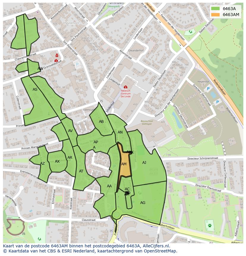 Afbeelding van het postcodegebied 6463 AM op de kaart.
