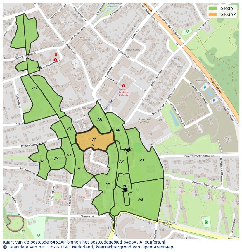 Afbeelding van het postcodegebied 6463 AP op de kaart.