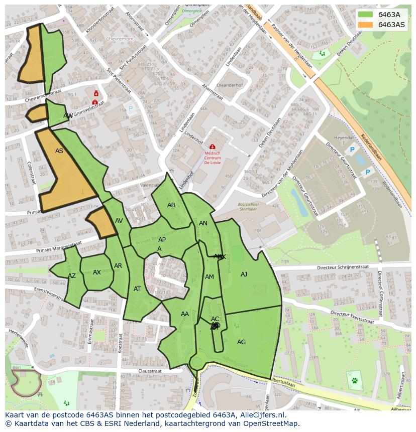 Afbeelding van het postcodegebied 6463 AS op de kaart.
