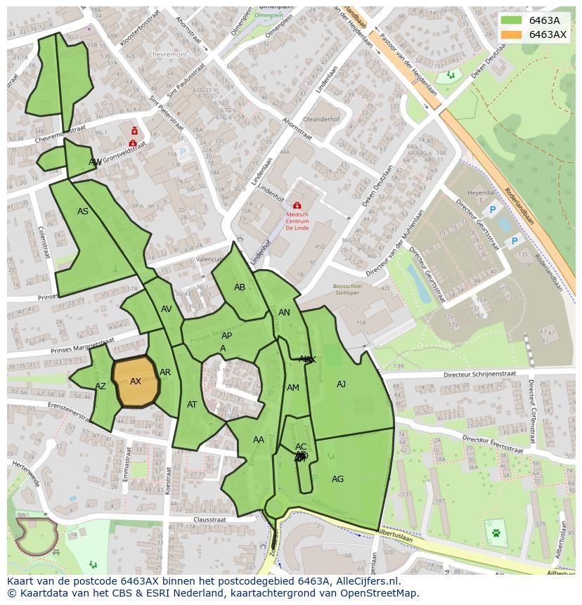 Afbeelding van het postcodegebied 6463 AX op de kaart.
