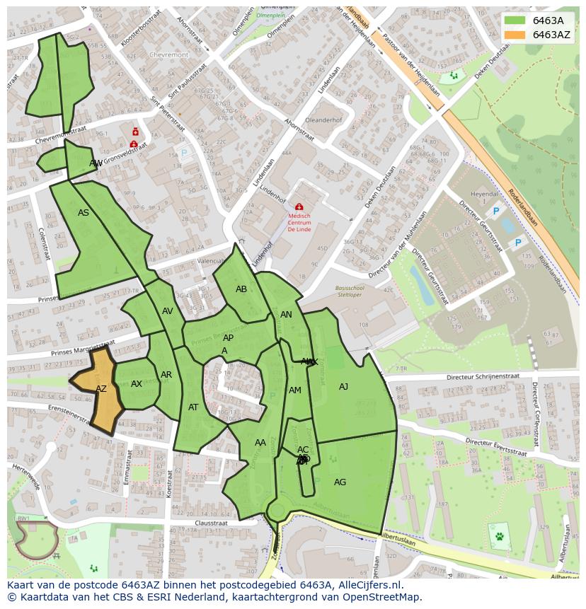 Afbeelding van het postcodegebied 6463 AZ op de kaart.