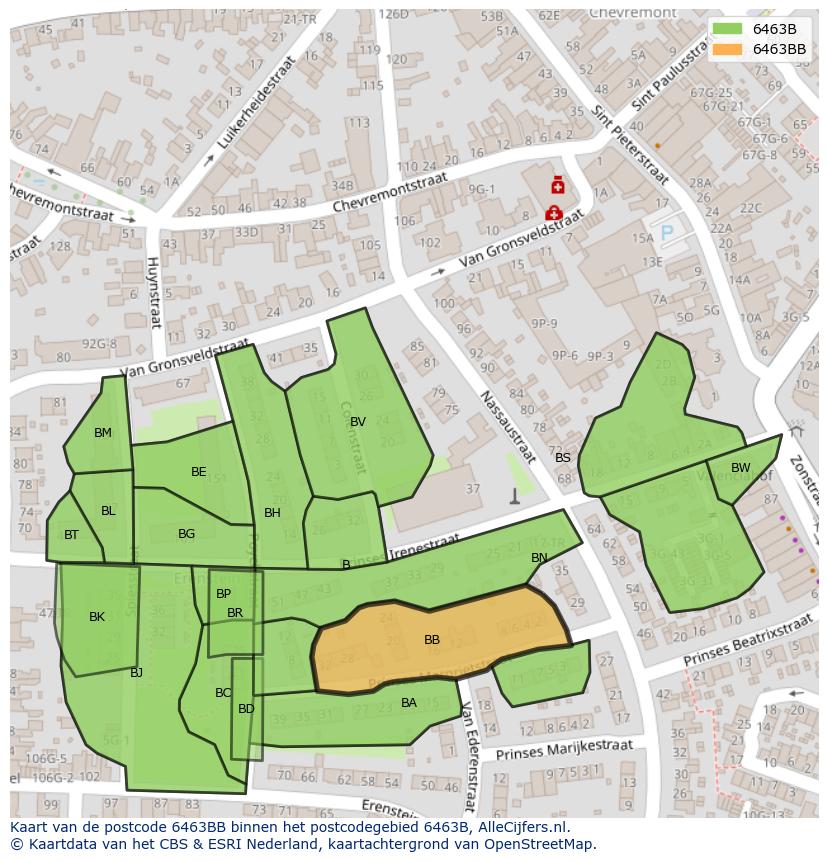 Afbeelding van het postcodegebied 6463 BB op de kaart.