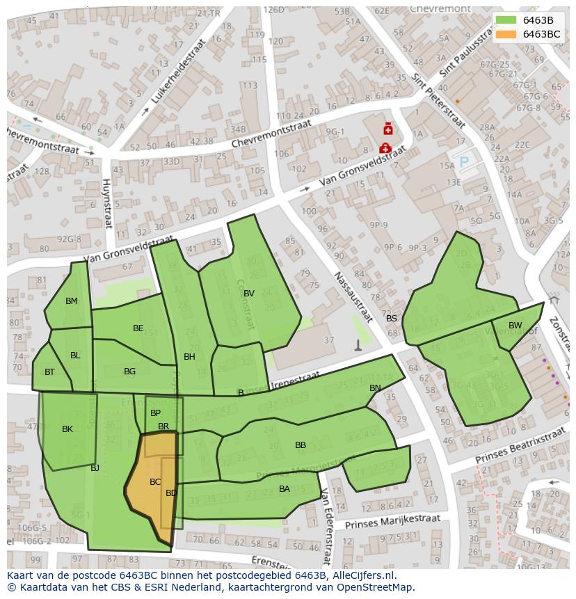 Afbeelding van het postcodegebied 6463 BC op de kaart.
