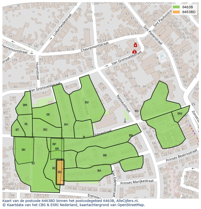 Afbeelding van het postcodegebied 6463 BD op de kaart.