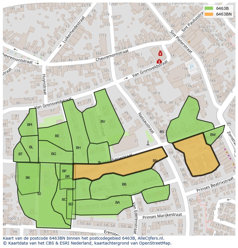 Afbeelding van het postcodegebied 6463 BN op de kaart.
