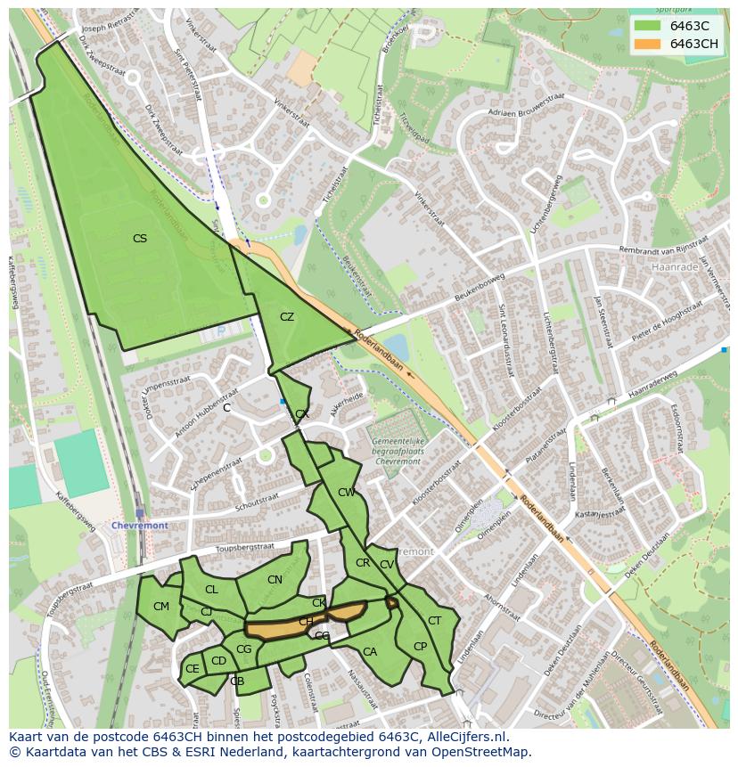 Afbeelding van het postcodegebied 6463 CH op de kaart.