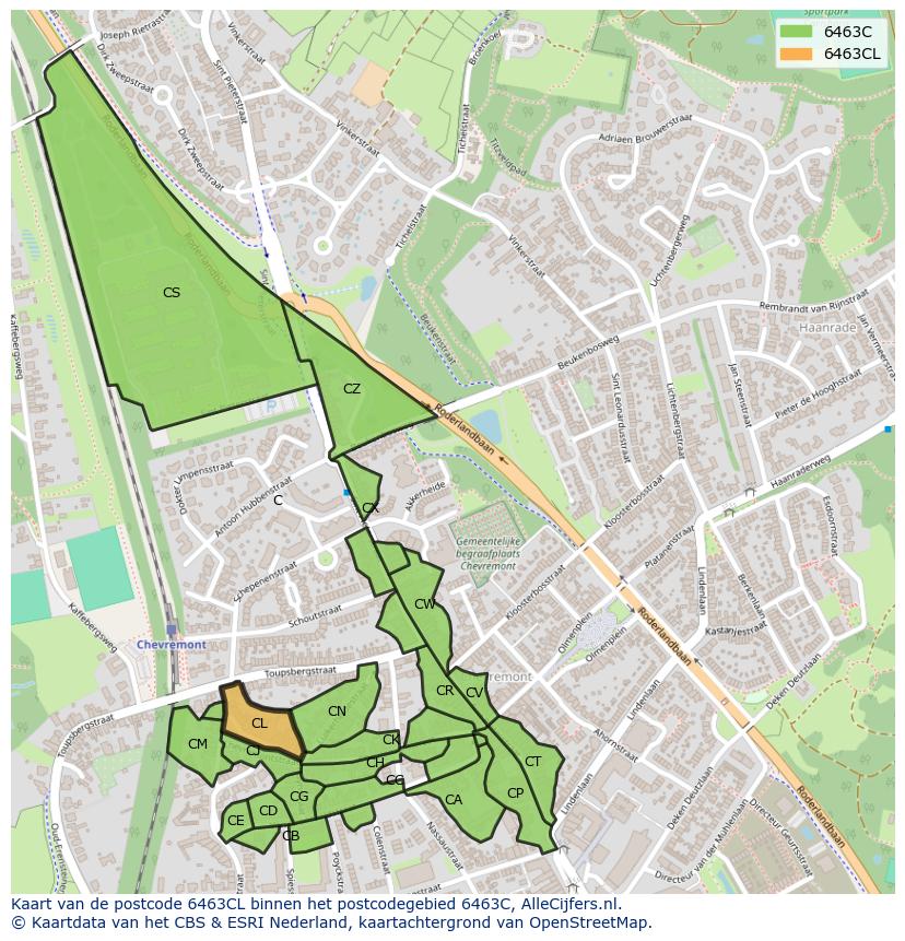 Afbeelding van het postcodegebied 6463 CL op de kaart.