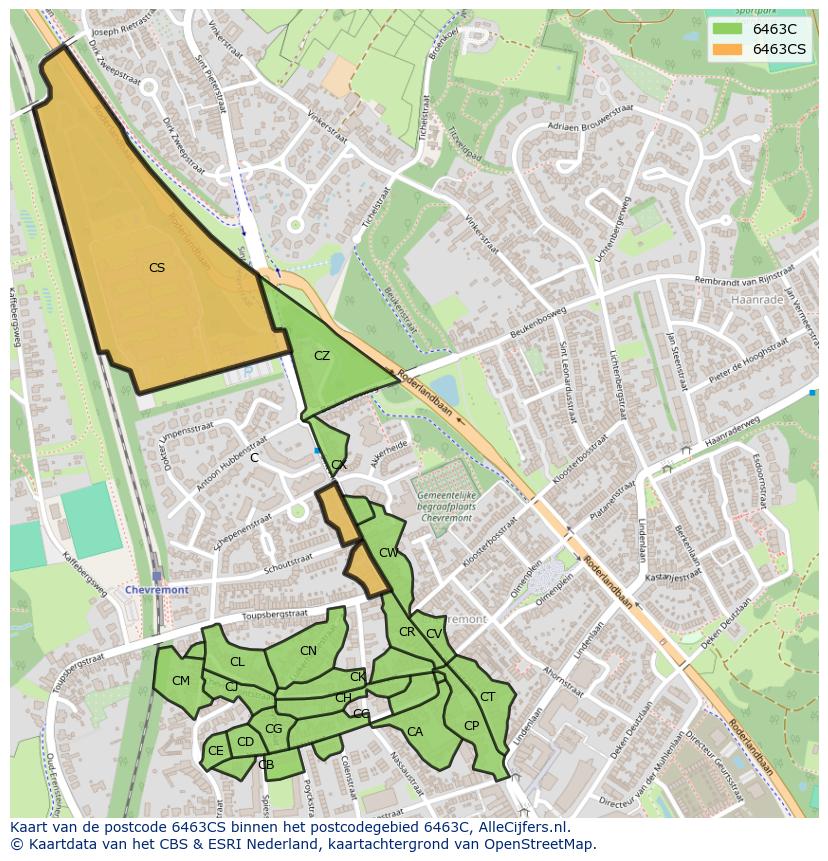 Afbeelding van het postcodegebied 6463 CS op de kaart.